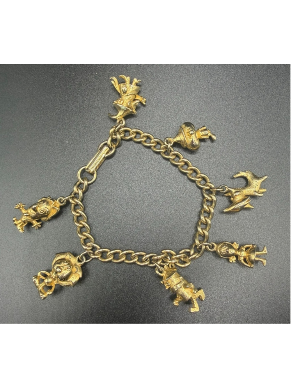 Wizard of Oz Gold Tone 6 Character Charm Bracelet G.S. Co. READ